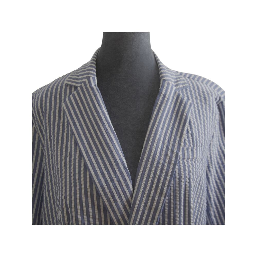 ELLE Seersucker Blazer Women XXL Blue White Stripe Tie Sleeve Nautical Jacket - Picture 8 of 12
